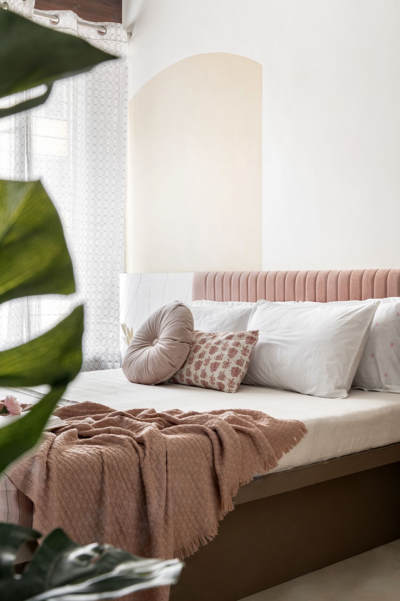 Bedroom · fluted blush headboard