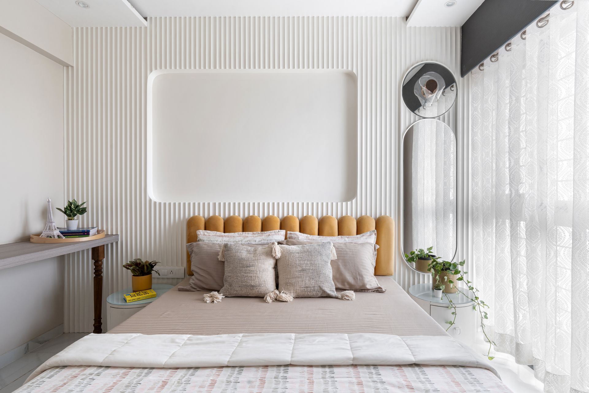 Bedroom · fluted wall with recessed panel