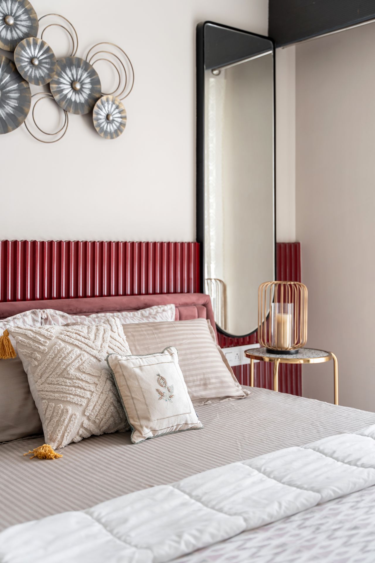 Headboard detail and full-length mirror