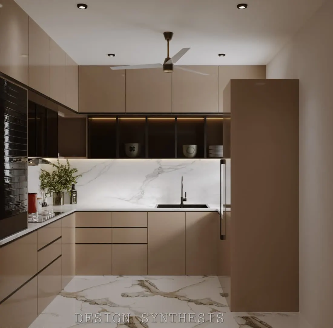 3D design · kitchen sink wall with glass uppers